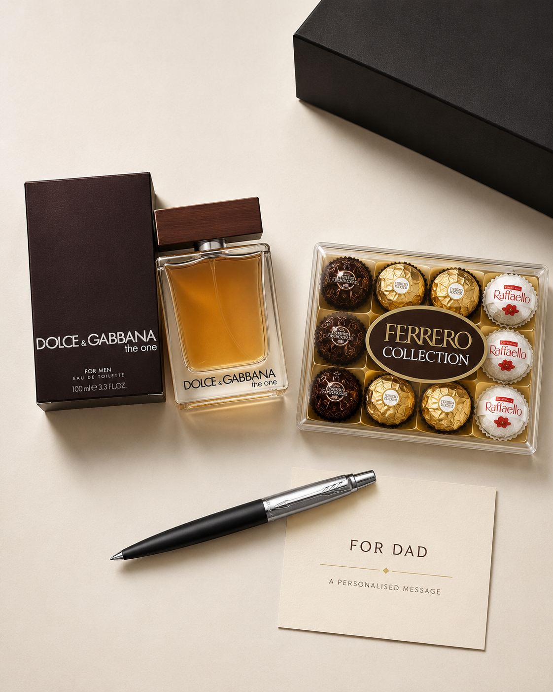 The Signature Father’s Day gift with Dolce & Gabbana The One, Parker Jotter, Ferrero Collection, a personalised card and Hamilton presentation box